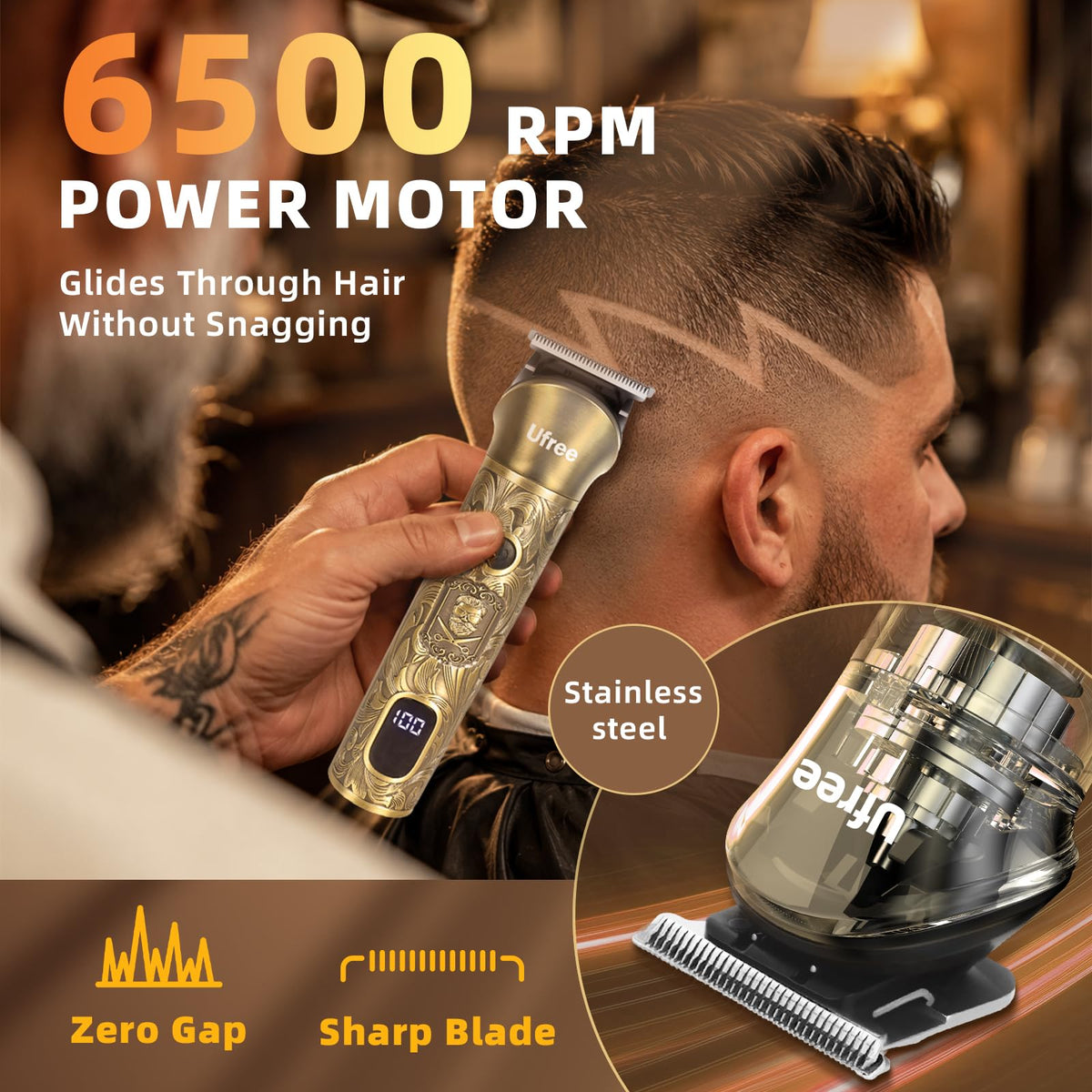 Ufree beard trimmer LCD display and charging port
