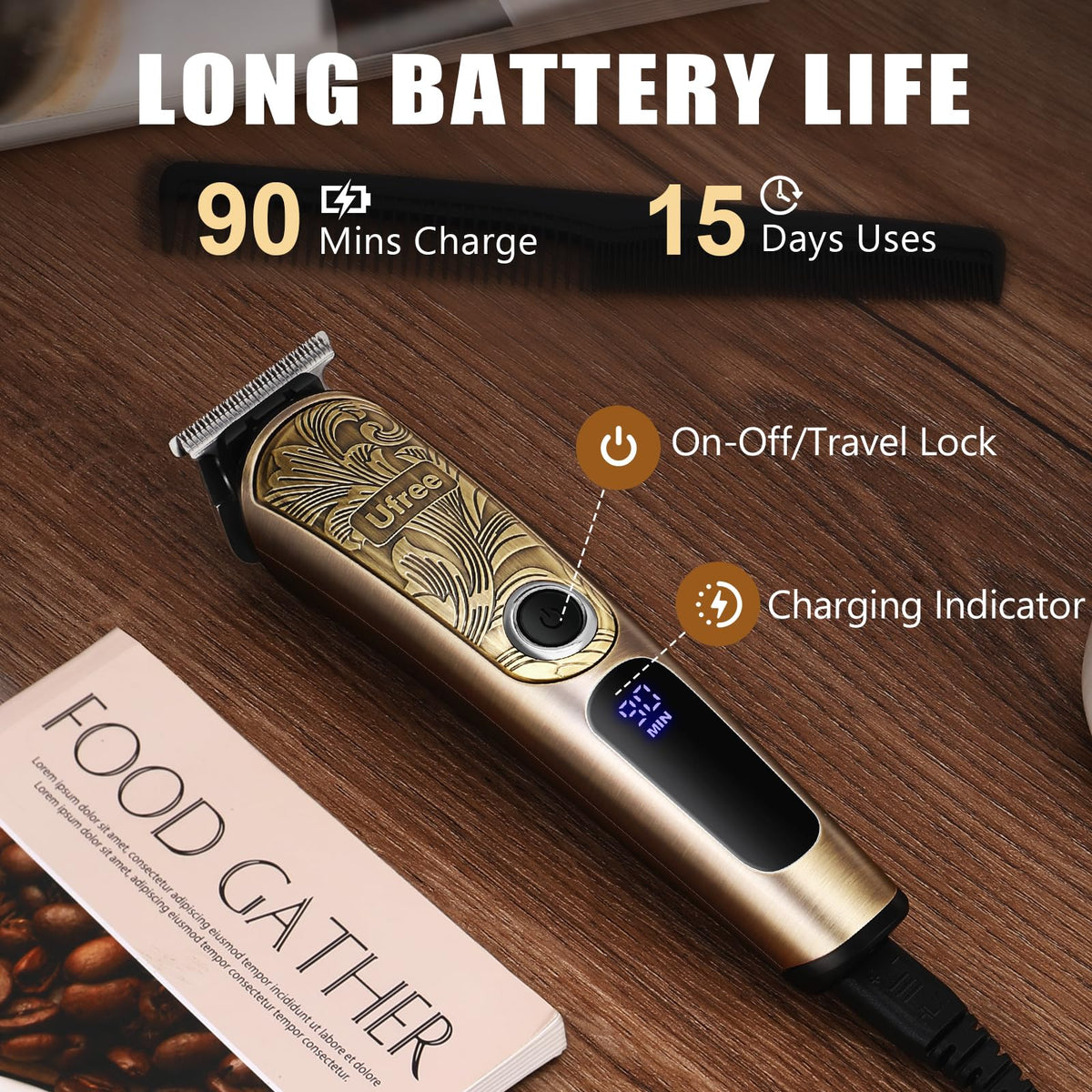 Ufree beard trimmer with LCD display and charging base