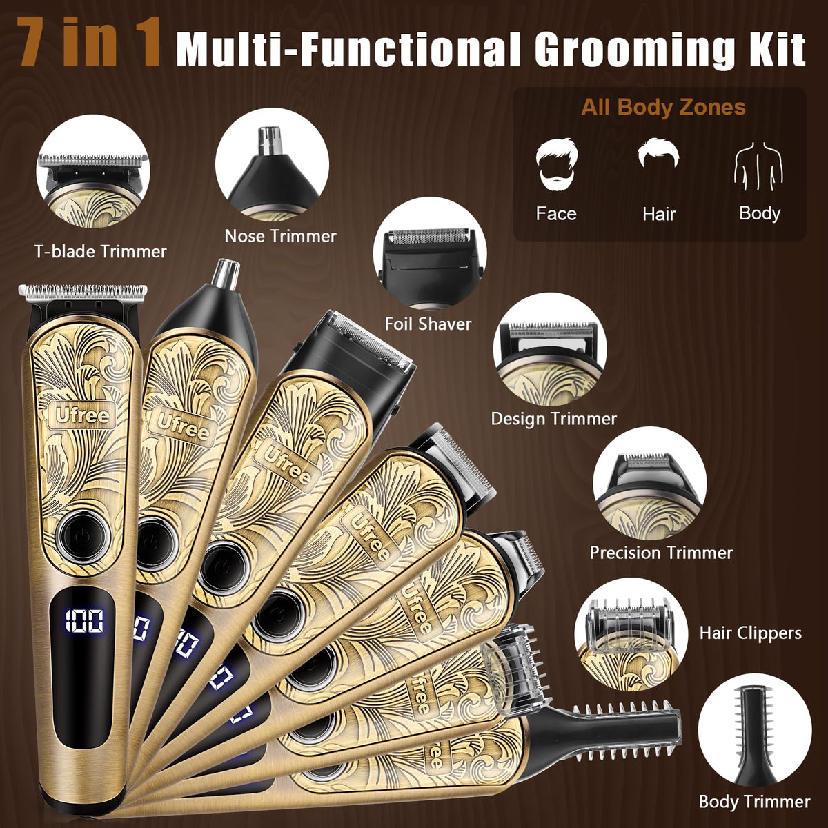 Ufree beard trimmer with stainless steel frame