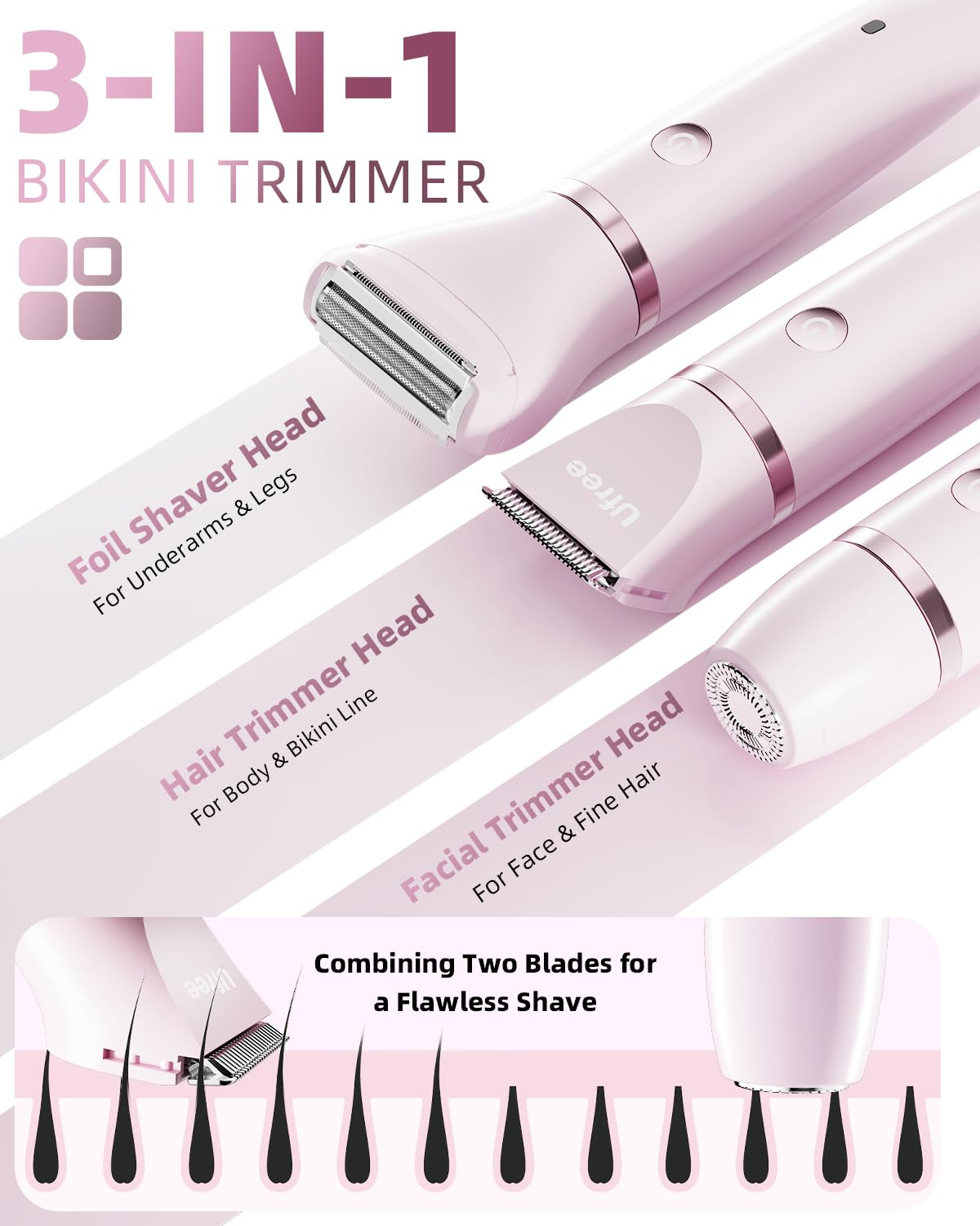 Ufree Bikini Trimmer accessories including USB charging cable