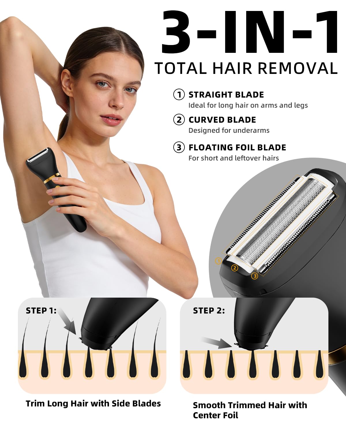 Ufree Bikini Trimmer set with USB charging cable and cleaning brush