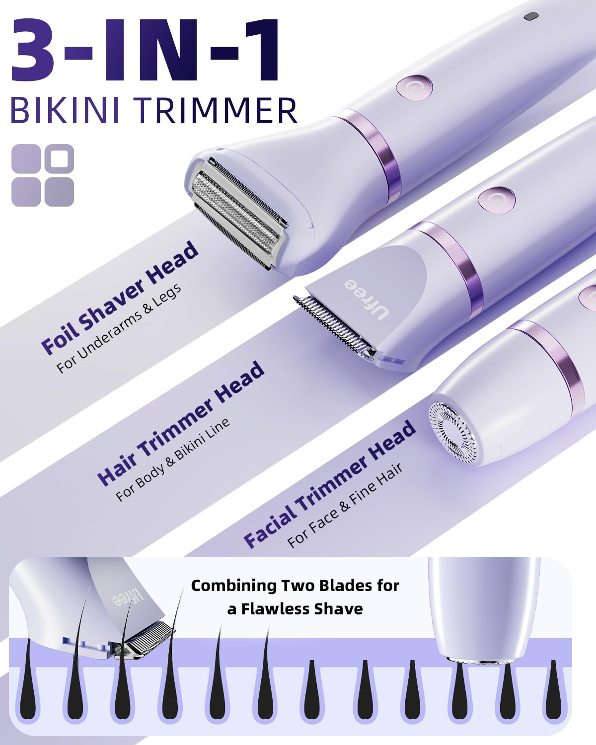 Ufree bikini trimmer with precision ceramic blades