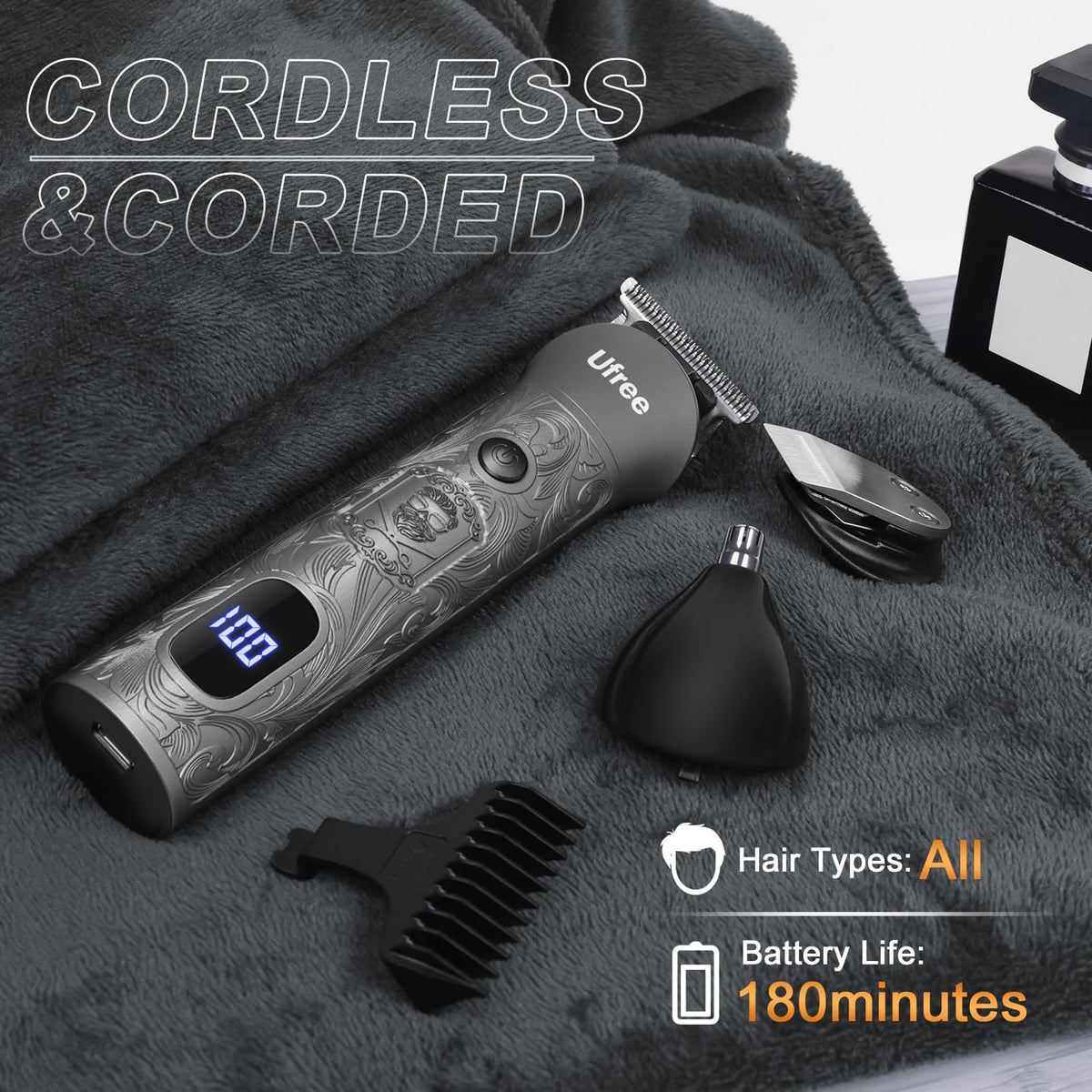 Ufree clippers in use for precise beard trimming