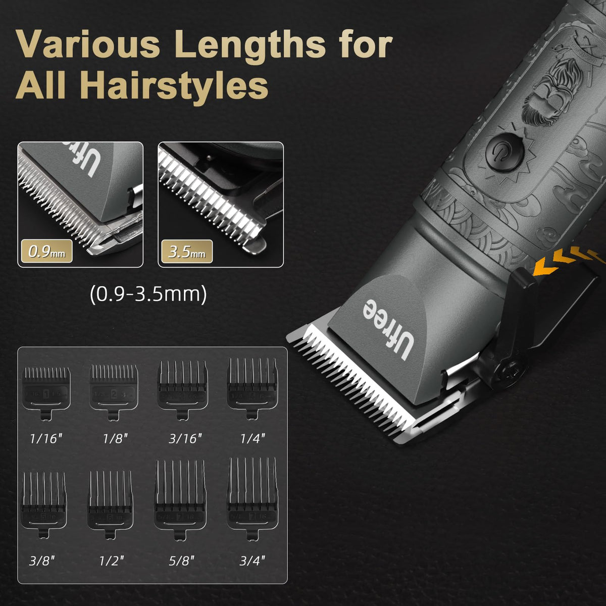 Ufree cordless beard trimmer close-up of stainless steel blades