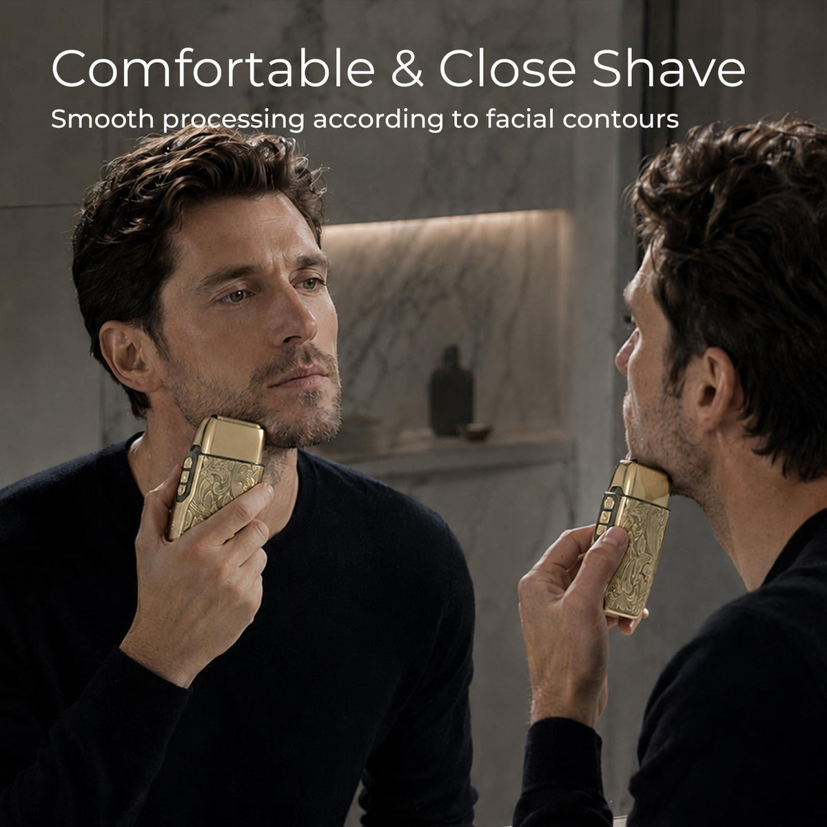 Ufree Foil Shaver side view showcasing the embossed metal design