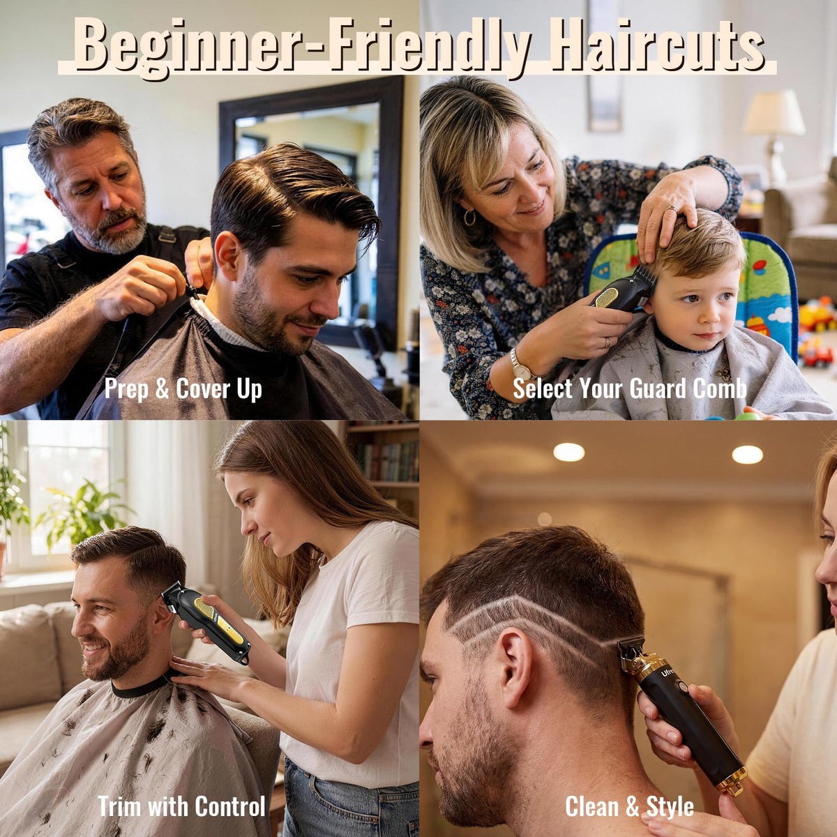 Ufree hair clipper with guide combs in various sizes