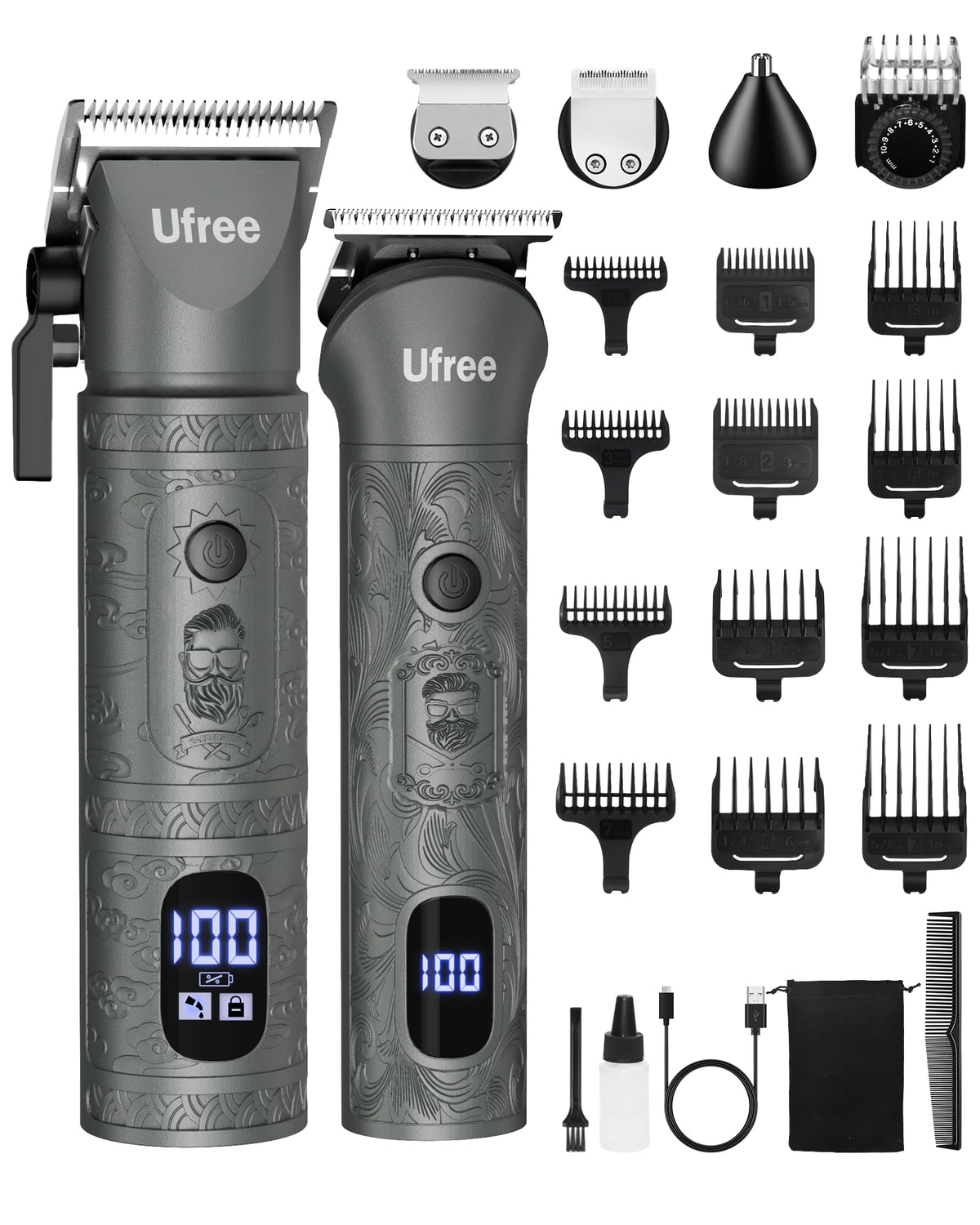 Ufree hair clippers front view with gray finish