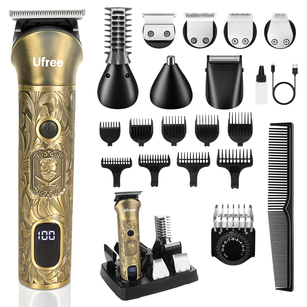 Ufree Professional Beard Trimmer front view with metal body