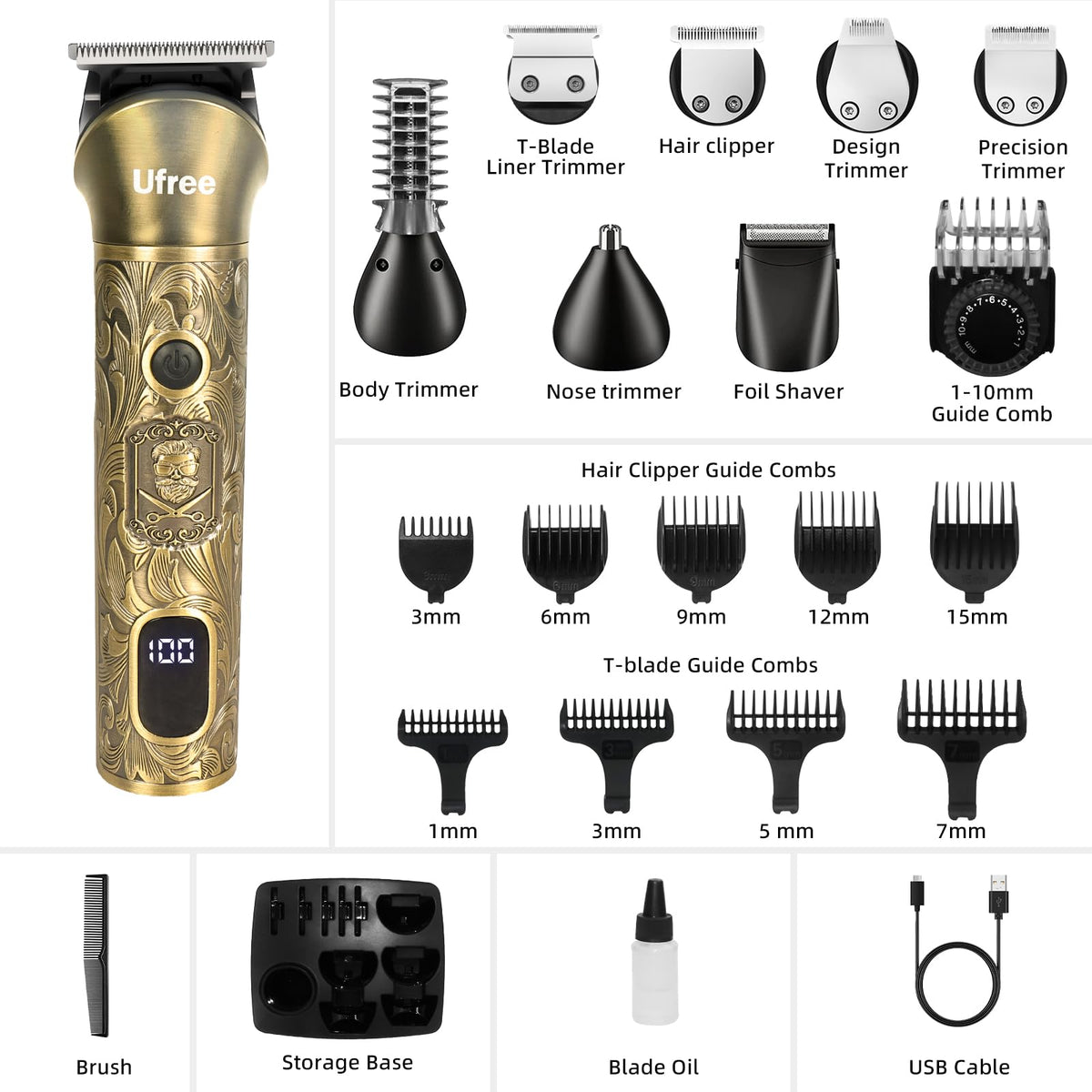 Ufree Professional Beard Trimmer with travel pouch