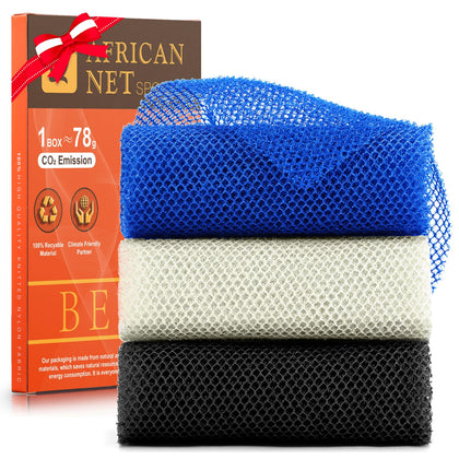 UJFQBH African Bath Sponge Set in blue, black, and off-white