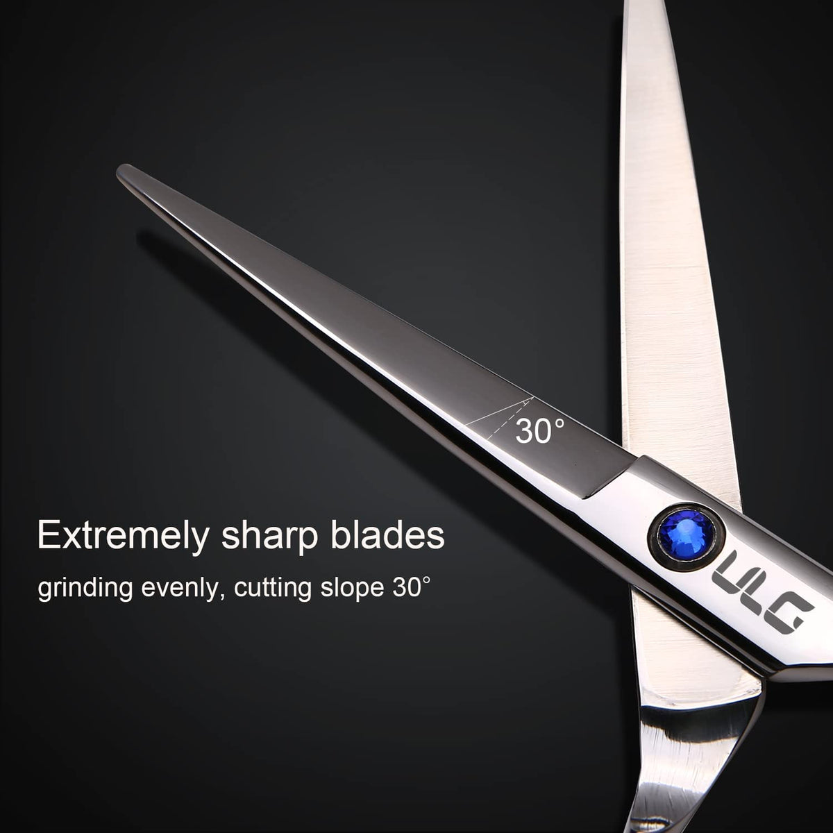 ULG Hair Cutting Scissors 6.5 inch close-up of cutting blades