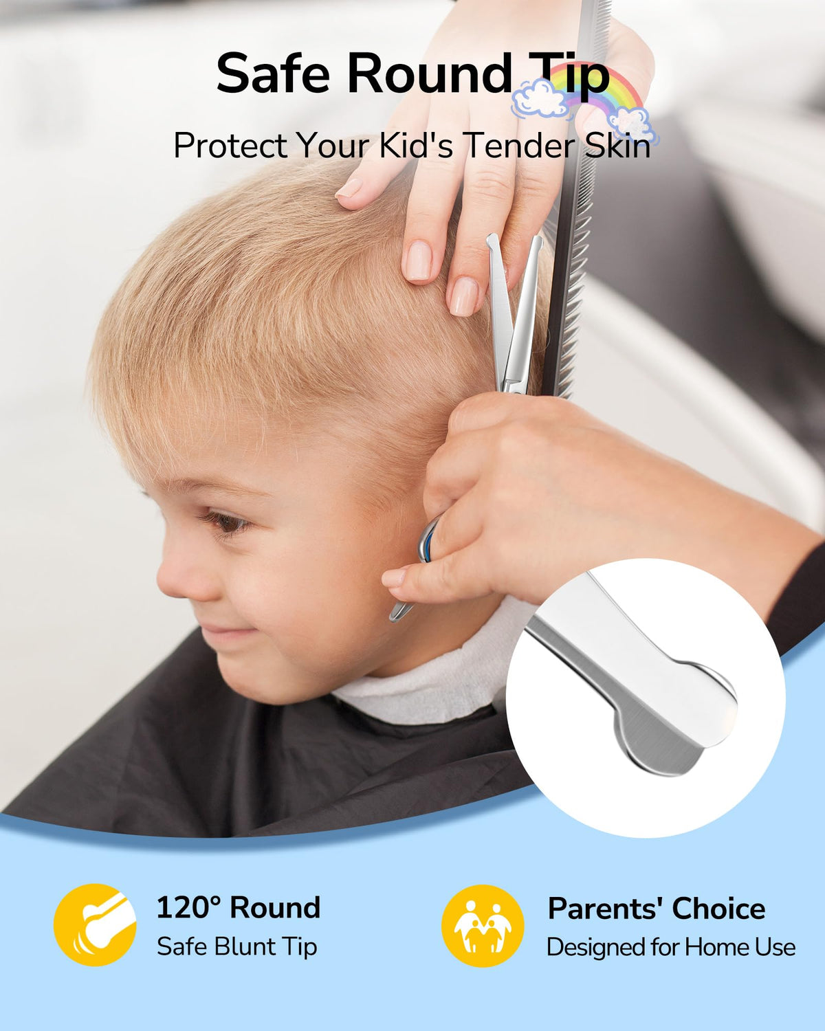 ULG Hair Cutting Scissors for Kids round tip design for safety