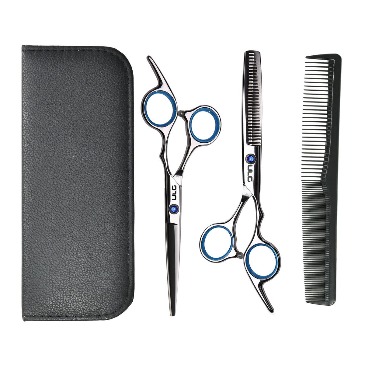 ULG Hair Cutting Scissors front view with blue diamond stones