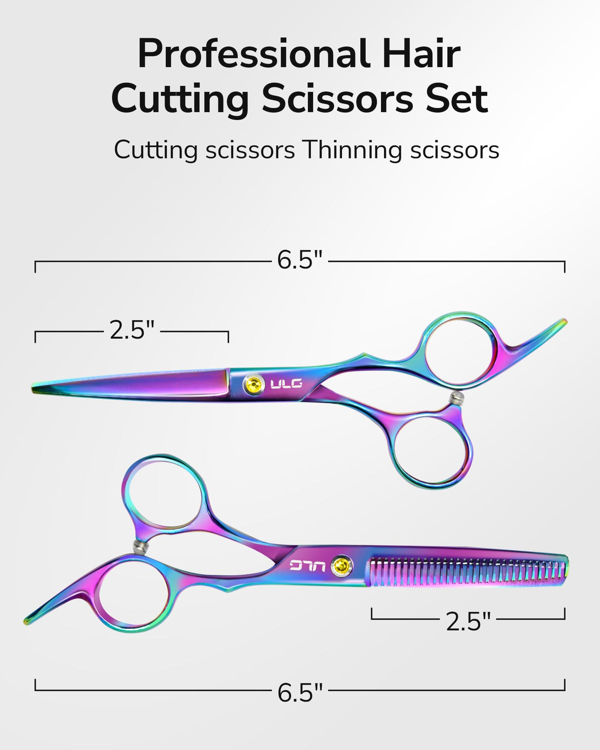 ULG hair scissors kit packaging with scissors displayed