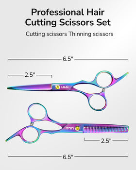 ULG hair scissors kit packaging with scissors displayed