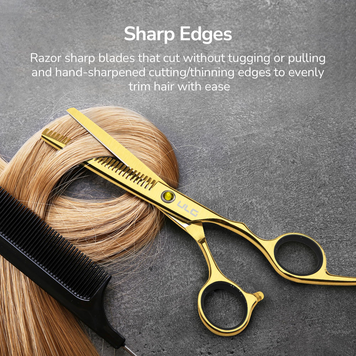 ULG hair scissors showcasing mirror polish finish