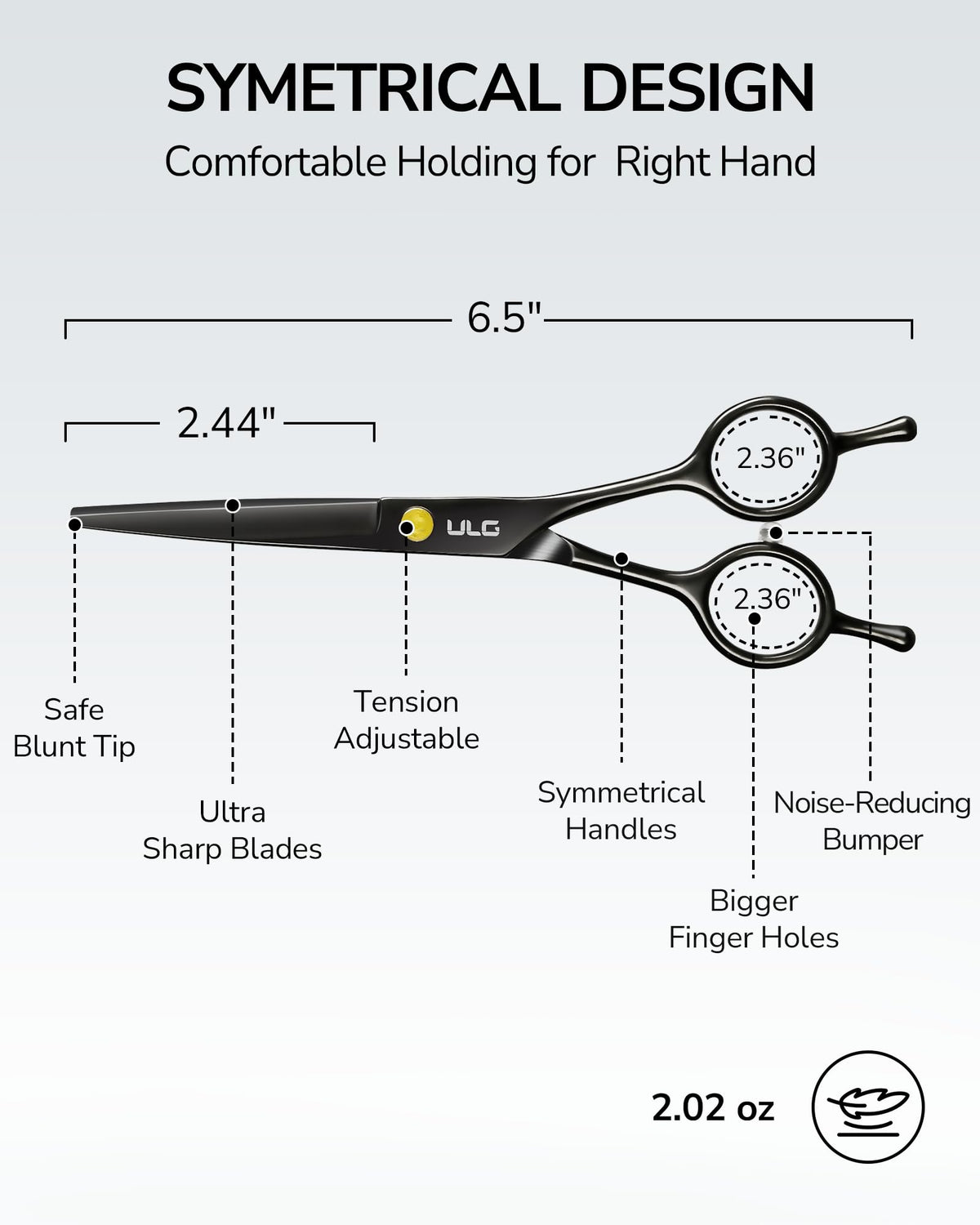 ULG hair scissors showcasing mirror polish finish