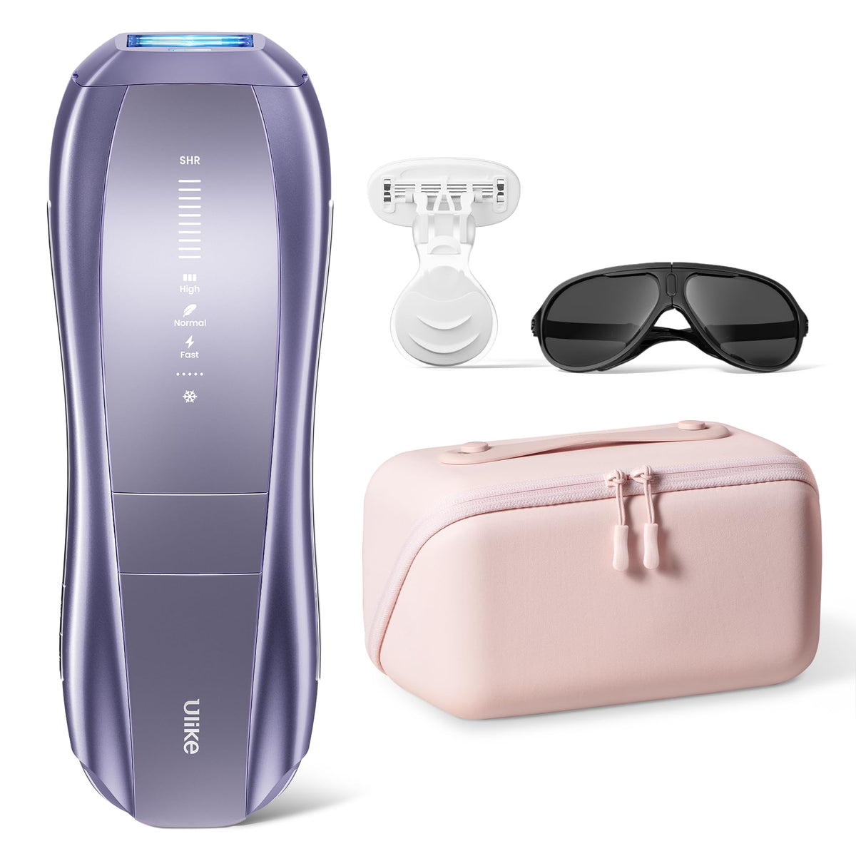 Ulike Laser Hair Removal Air 10 Deluxe front view with pink leather case