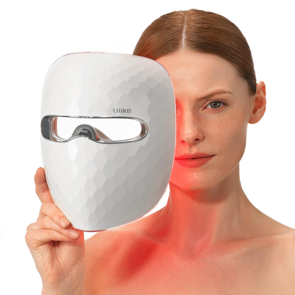 Ulike ReGlow LED Face Mask front view with remote control