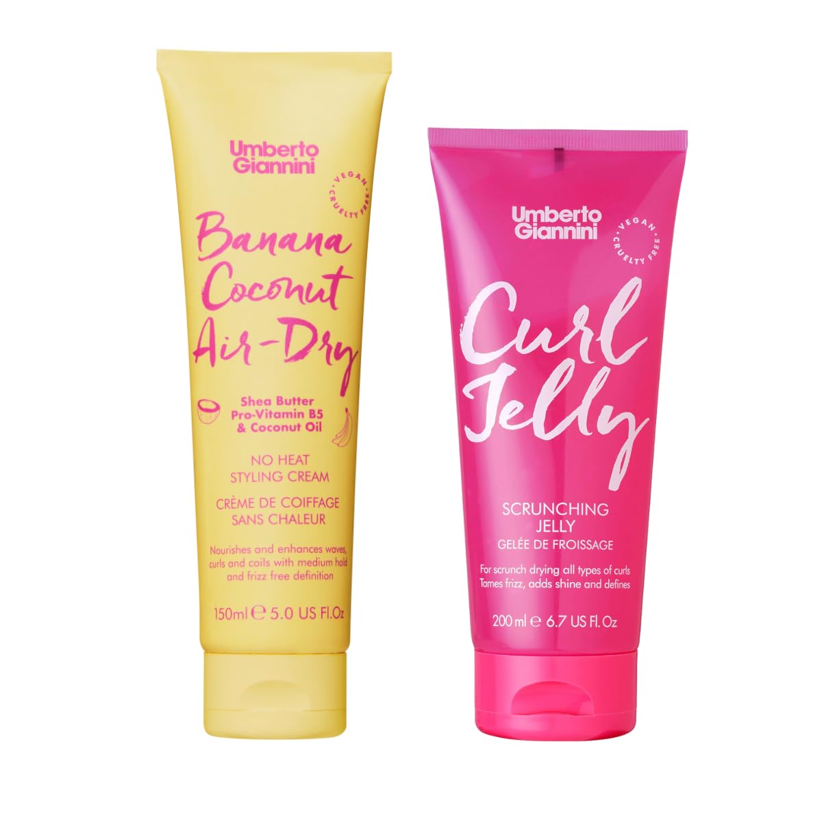 Umberto Giannini Curl Type 2 Styling Duo with Banana Coconut Air-Dry Cream and Curl Jelly