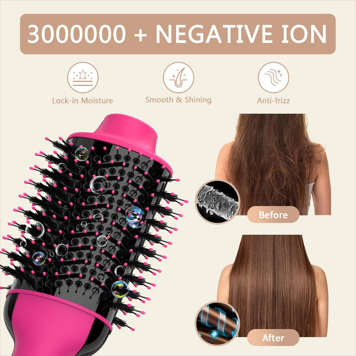 Umeely Hair Dryer Brush showing heat settings options