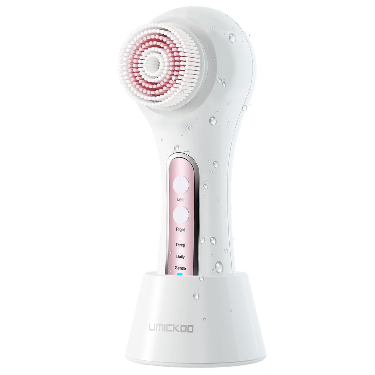 Umickoo Electric Facial Cleansing Brush front view with 5 brush heads