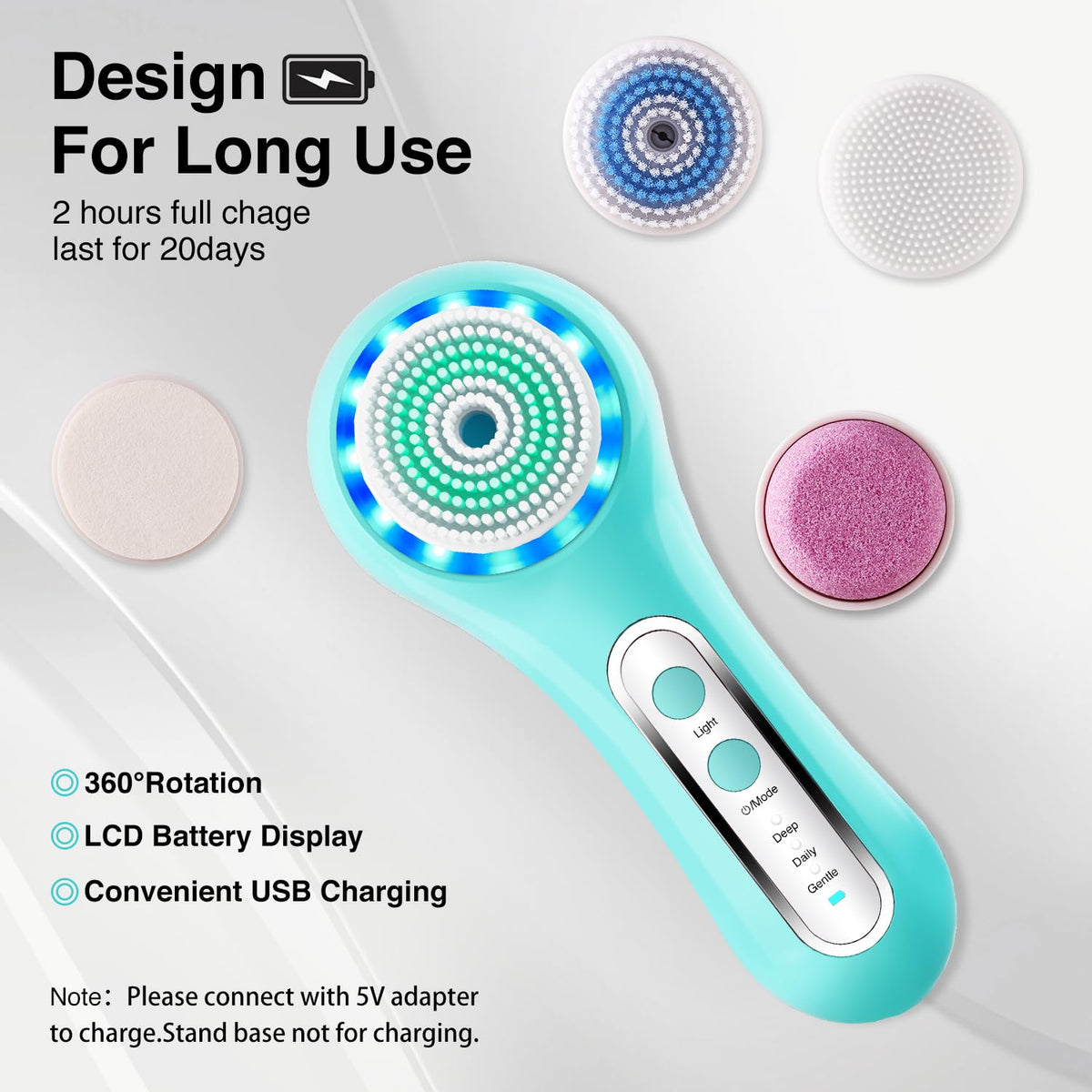 Umickoo Electric Facial Cleansing Brush with charging cable