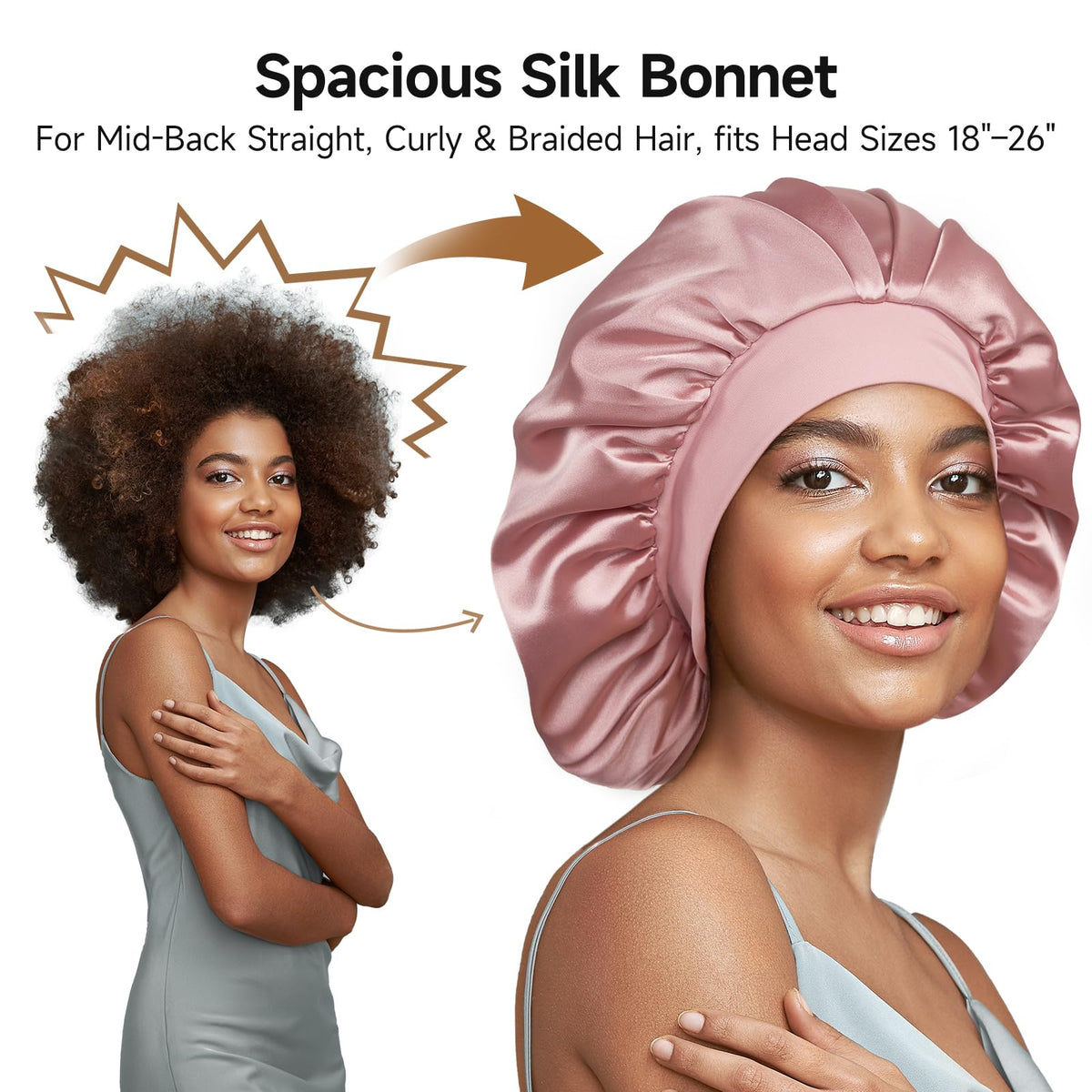 Umisleep Silk Lined Bonnet on a pillow demonstrating size