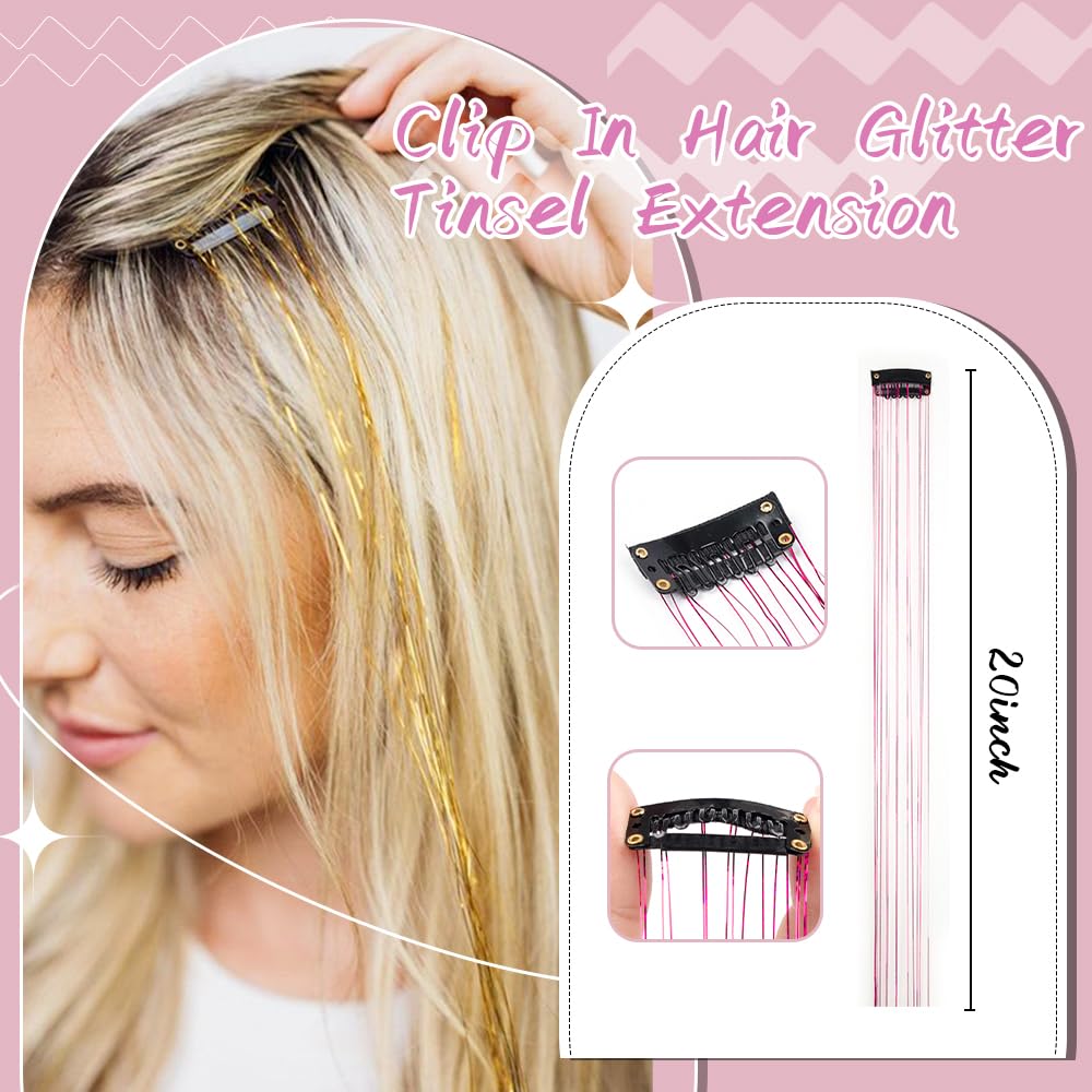 Umylar Pink Hair Tinsel displayed with glitter effect