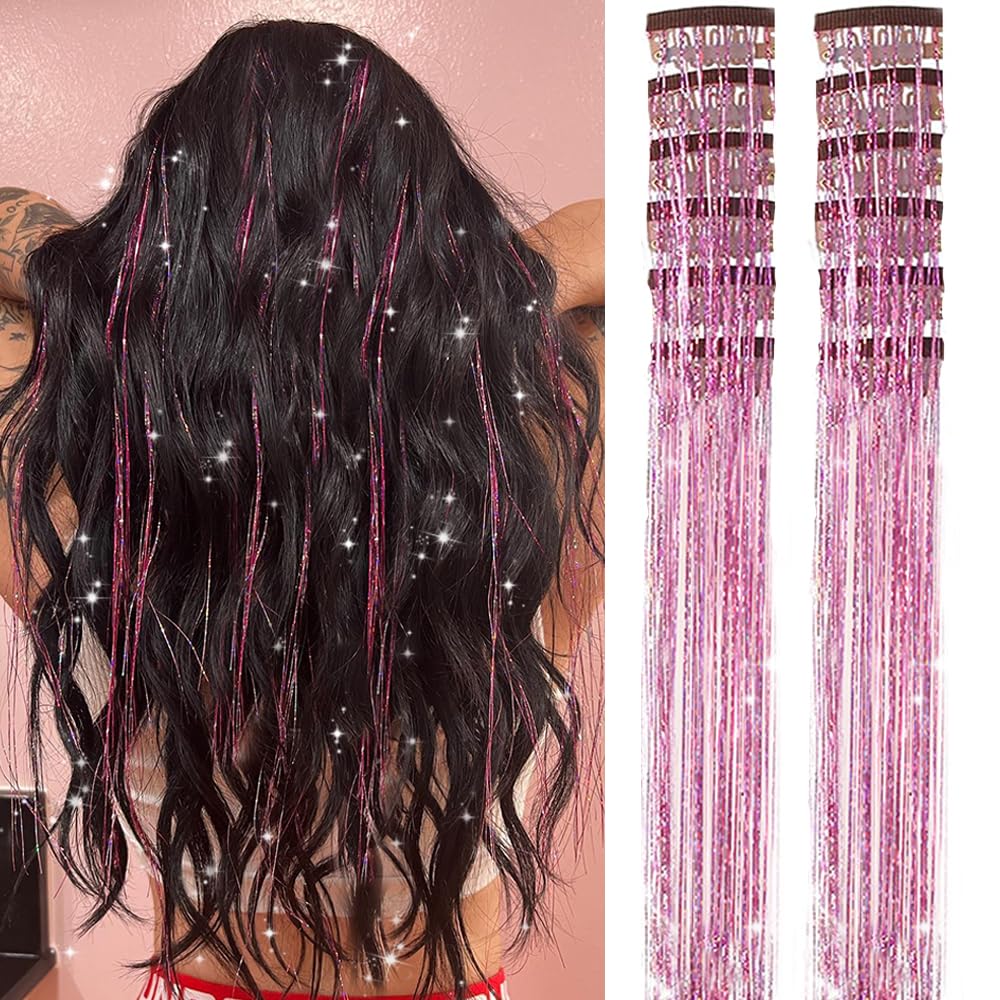 Umylar Pink Hair Tinsel Pack of 12 pieces front view