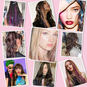 Umylar Pink Hair Tinsel packaging with 12 clips