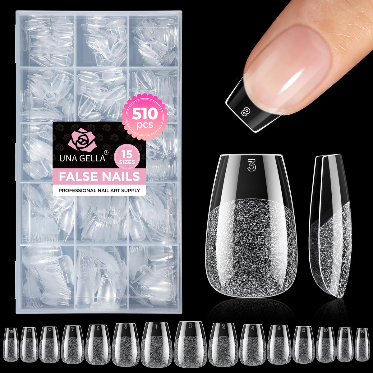 UNA GELLA 510Pcs Short Coffin Nails Tips front view
