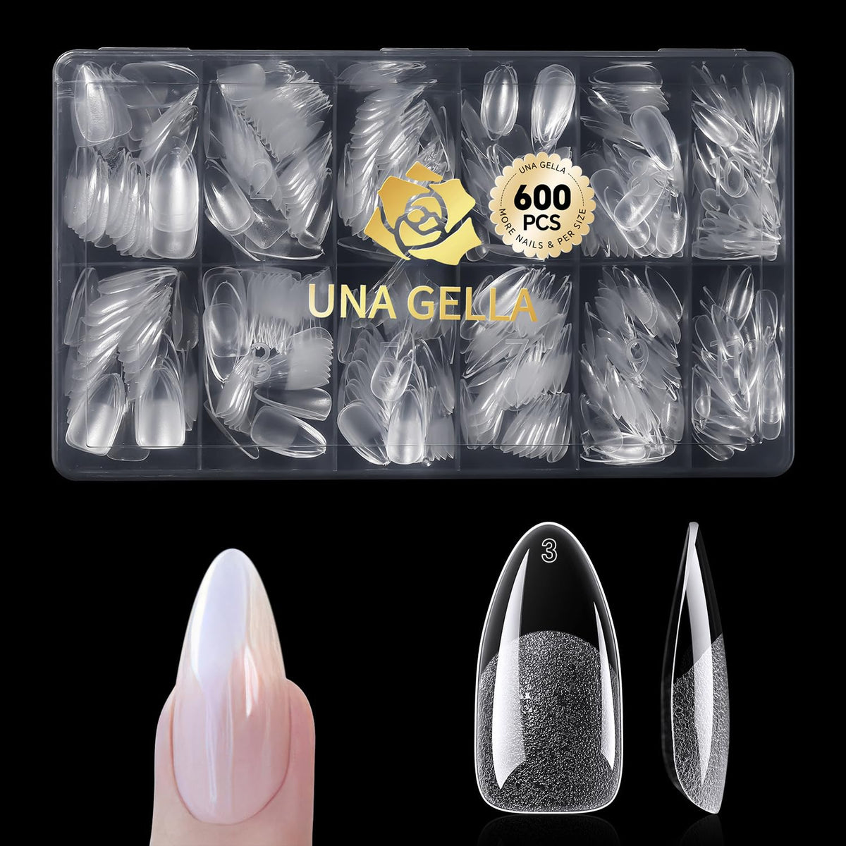 UNA GELLA 600 pcs Almond Gel Nail Tips front view