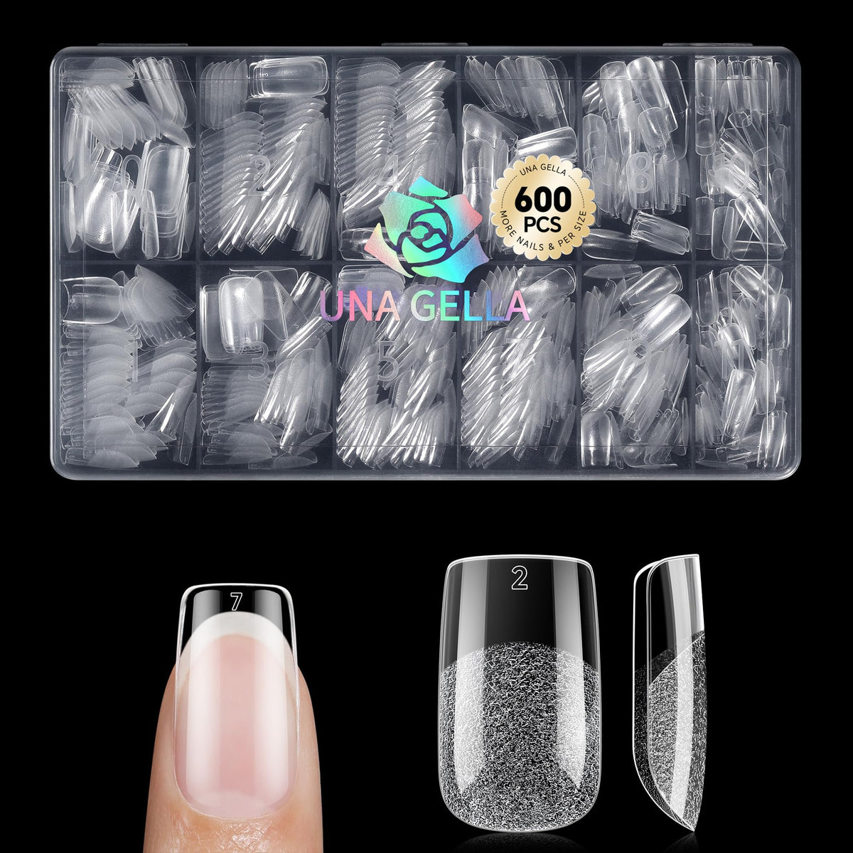 UNA GELLA 600 Pcs Short Square Gel Nail Tips front view
