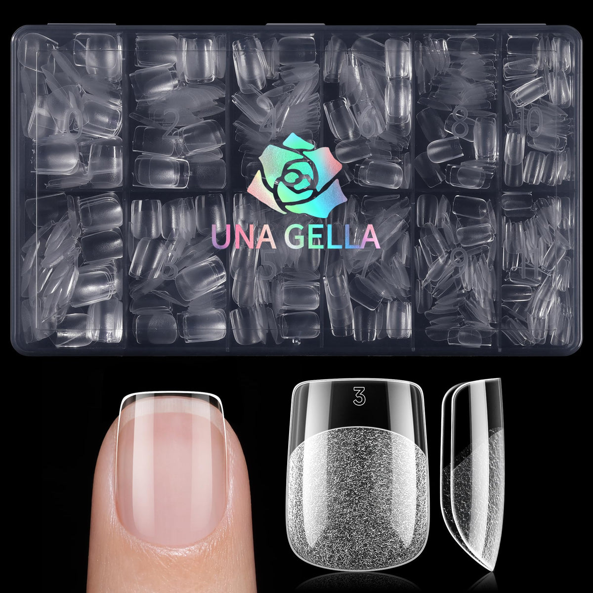 UNA GELLA 600pcs Extra Short Square Nail Tips front view