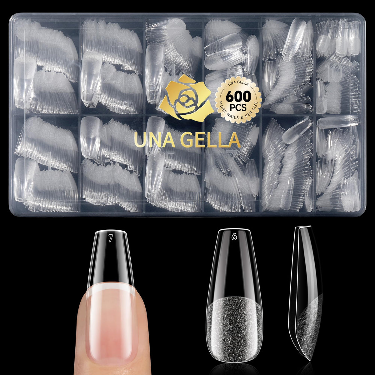 UNA GELLA 600Pcs medium coffin nail tips front view