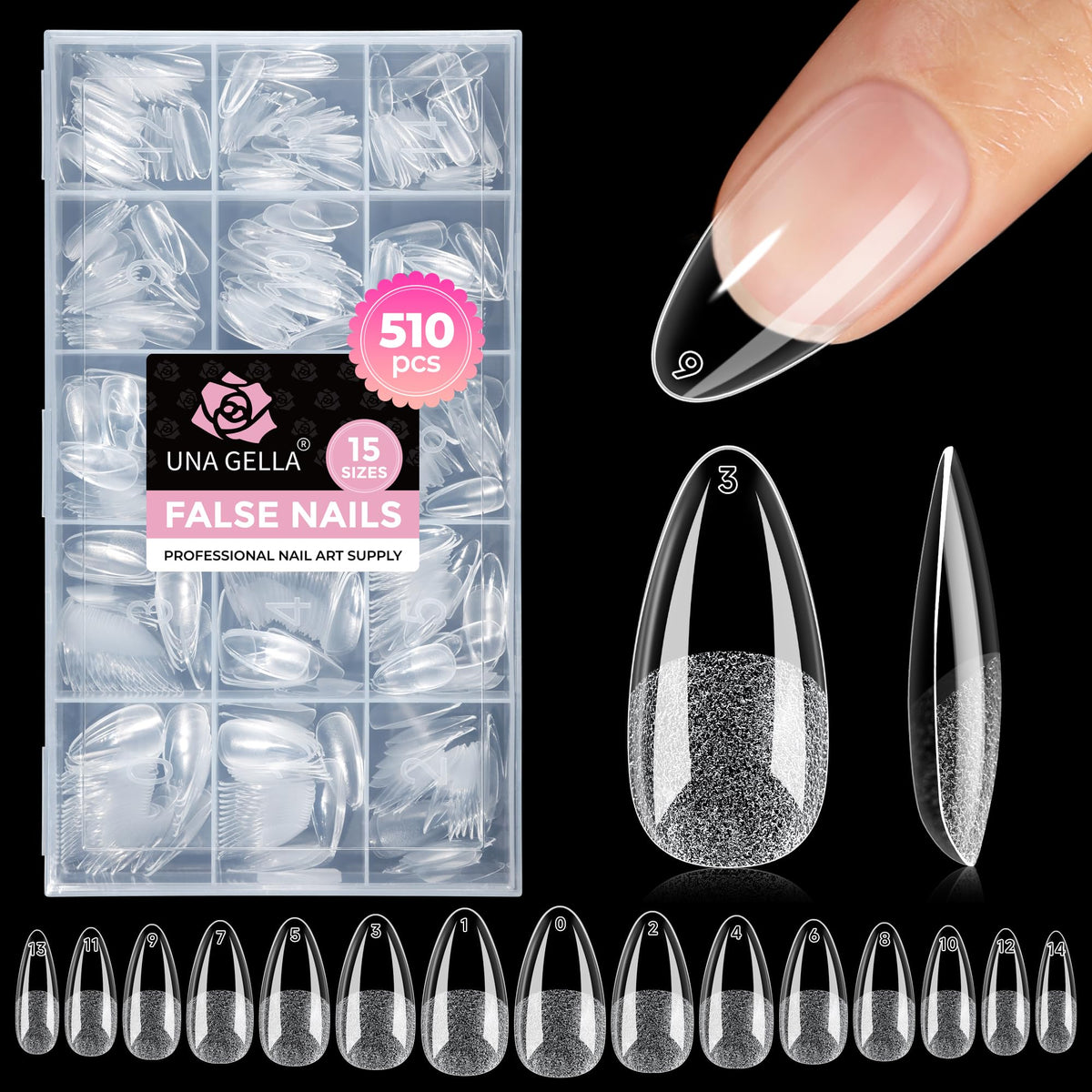 UNA GELLA Almond Gel Nail Tips 510Pcs front view