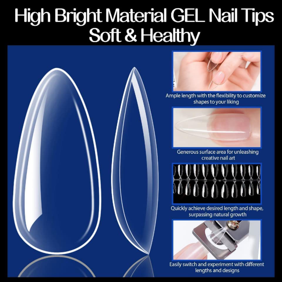 UNA GELLA Almond Gel Nail Tips clear soft gel material close-up