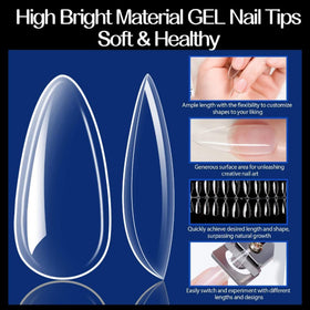 UNA GELLA Almond Gel Nail Tips clear soft gel material close-up