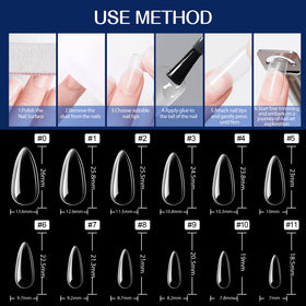 UNA GELLA Almond Gel Nail Tips showing various nail shapes