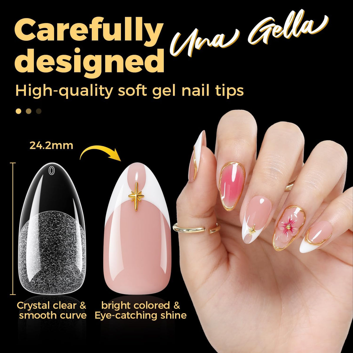 UNA GELLA Almond Gel Nail Tips with nail tools