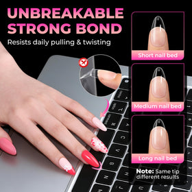 UNA GELLA almond nail tips with gel polish application