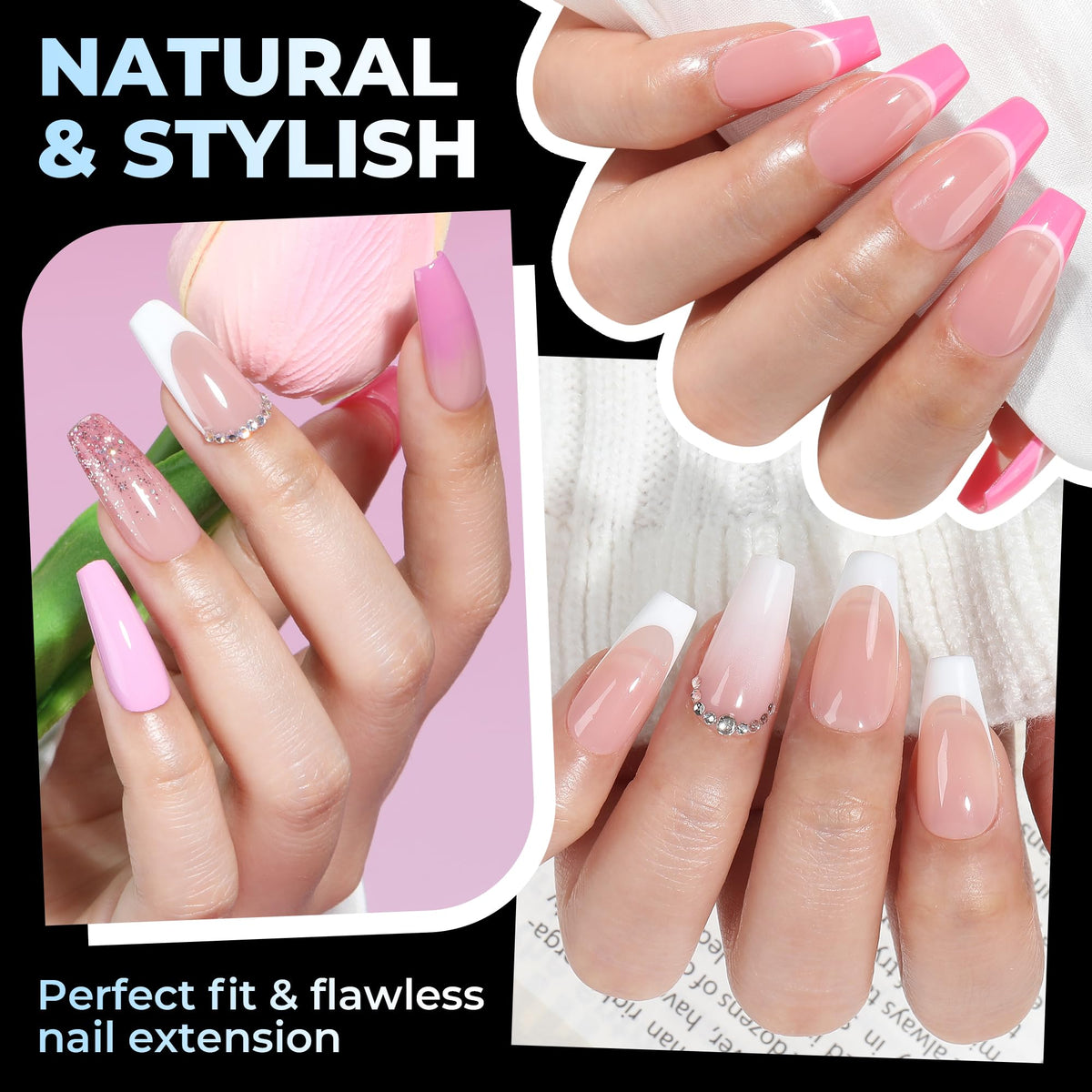 UNA GELLA Coffin Gel Nail Tips showing different sizes