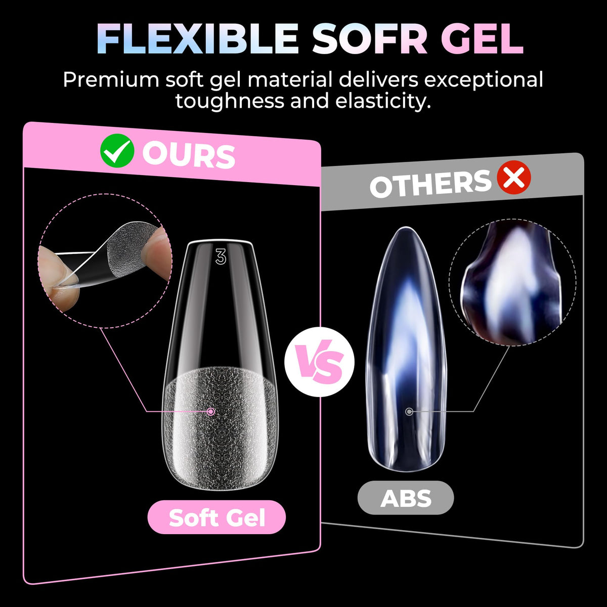 UNA GELLA Coffin Gel Nail Tips showing thickness comparison