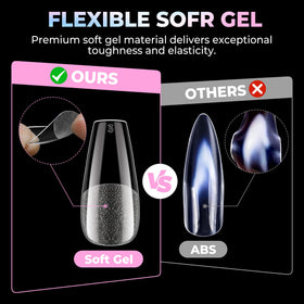 UNA GELLA Coffin Gel Nail Tips showing thickness comparison