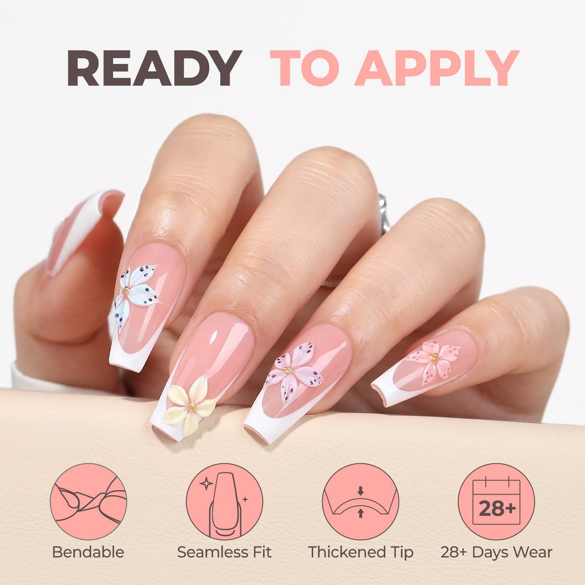 UNA GELLA coffin nail tips applied on natural nails