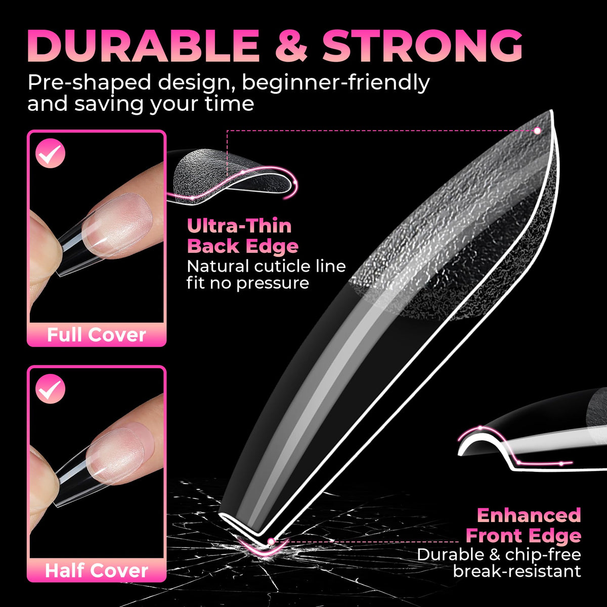 UNA GELLA Coffin Nail Tips displayed with nail glue