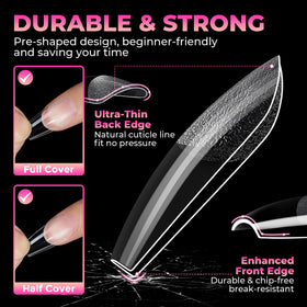 UNA GELLA Coffin Nail Tips displayed with nail glue