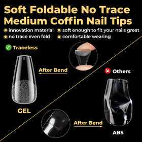 UNA GELLA coffin nail tips displayed with nail polish
