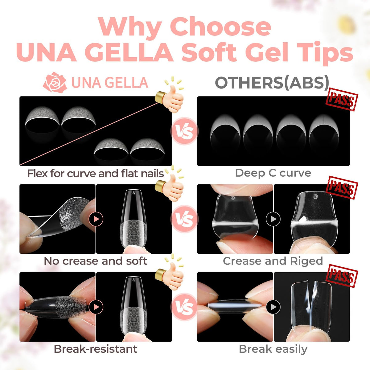 UNA GELLA coffin nail tips showcasing pre-buffed finish